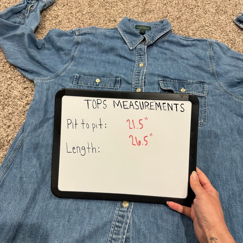 Vintage y2k Women's Lauren by Ralph Lauren Blue Denim Cotton Button Up Top Sz L - Picture 6 of 6